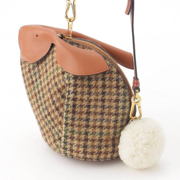 Loewe Bunny Tweed x Leather Check Shoulder Bag Brown - Picture 2 of 10